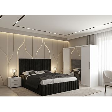 Set dormitor Cairo Negru cu Dulap Londra 200 Alb