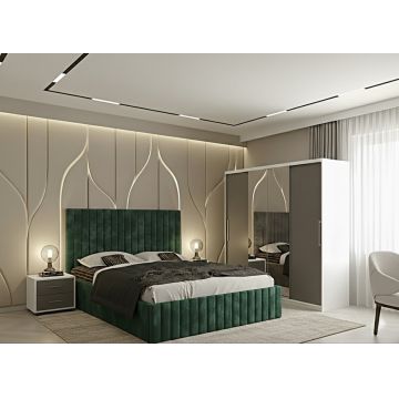Set dormitor Cairo Verde cu Dulap Londra 200 Alb/Gri