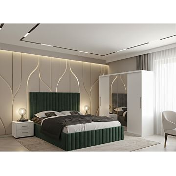 Set dormitor Cairo Verde cu Dulap Londra 200 Alb
