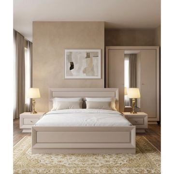 Set dormitor Largo 4 componente pat simplu 160x200 cm, dulap 3 usi SZF3D, 2 noptiere KOM1S culoare cashmire