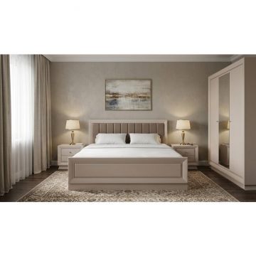 Set dormitor Largo 4 componente pat tapitat lux 160x200 cm, dulap 3 usi SZF3D, 2 noptiere KOM1S culoare cashmire