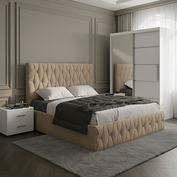 Set dormitor Nova Bej cu Dulap Atlantic 150 Alb