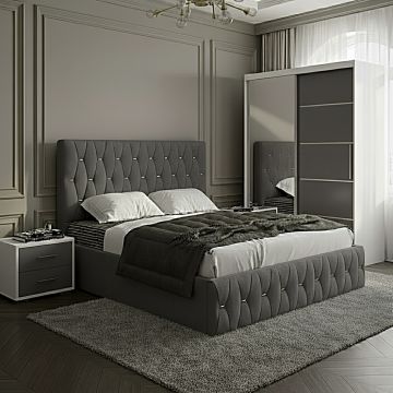 Set dormitor Nova Gri cu Dulap Atlantic 150 Alb/Gri