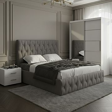 Set dormitor Nova Gri cu Dulap Atlantic 150 Alb