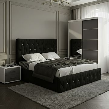 Set dormitor Nova Negru cu Dulap Atlantic 150 Alb/Gri