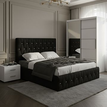 Set dormitor Nova Negru cu Dulap Atlantic 150 Alb