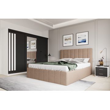 Set dormitor Prado Bej cu dulap Paris Alb/Gri