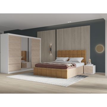 Set dormitor Royal 250, Bej cu Dulap Alb/Sonoma
