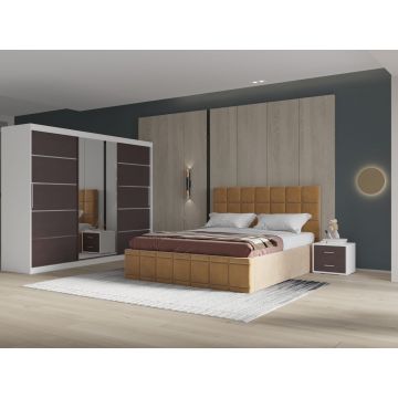 Set dormitor Royal 250, Bej cu Dulap Alb/Wenge