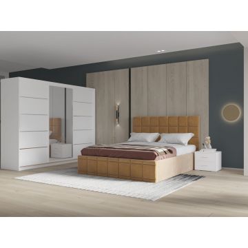 Set dormitor Royal 250, Bej cu Dulap Alb