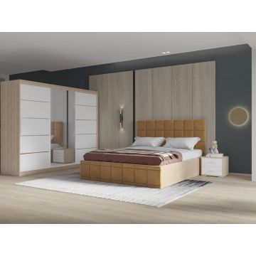 Set dormitor Royal 250, Bej cu Dulap Sonoma/Alb