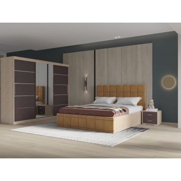 Set dormitor Royal 250, Bej cu Dulap Sonoma/Wenge