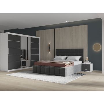 Set dormitor Royal 250, Gri cu Dulap Alb/Gri