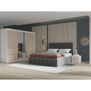 Set dormitor Royal 250, Gri cu Dulap Alb/Sonoma