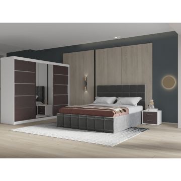 Set dormitor Royal 250, Gri cu Dulap Alb/Wenge