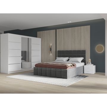 Set dormitor Royal 250, Gri cu Dulap Alb