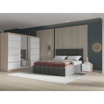Set dormitor Royal 250, Gri cu Dulap Sonoma/Alb