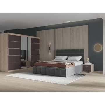 Set dormitor Royal 250, Gri cu Dulap Sonoma/Wenge