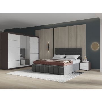 Set dormitor Royal 250, Gri cu Dulap Wenge/Alb