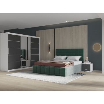 Set dormitor Royal 250, Verde cu Dulap Alb/Gri