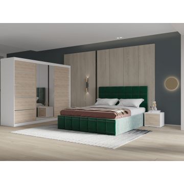 Set dormitor Royal 250, Verde cu Dulap Alb/Sonoma