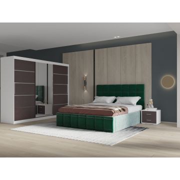 Set dormitor Royal 250, Verde cu Dulap Alb/Wenge