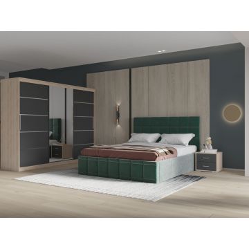 Set dormitor Royal 250, Verde cu Dulap Sonoma/Gri