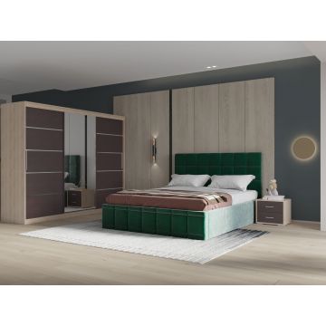 Set dormitor Royal 250, Verde cu Dulap Sonoma/Wenge