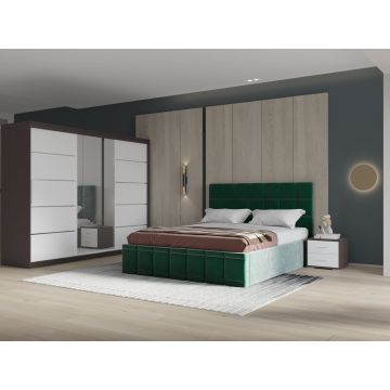 Set dormitor Royal 250, Verde cu Dulap Wenge/Alb