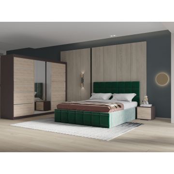Set dormitor Royal 250, Verde cu Dulap Wenge/Sonoma