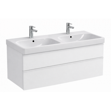 Set dulap baie suspendat 120 cm, alb, 2 seratre si lavoar dublu, Geberit Smyle Square