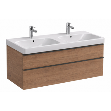 Set dulap baie suspendat 120 cm, nuc, 2 seratre si lavoar dublu, alb, Geberit Smyle Square