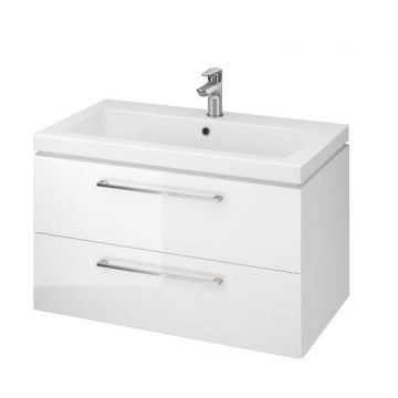 Set dulap baie suspendat 2 sertare Lara culoare alb cu lavoar Como inclus, 90 cm