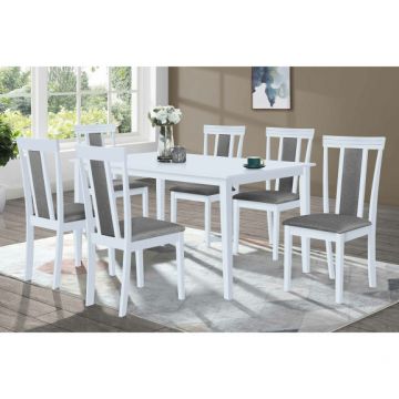Set masa Cu 6 scaune Casian, MDF, Alb, 150 x 90 x 76 Cm