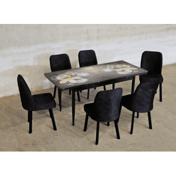 Set masa Oreo Flower cu 6 scaune Negre