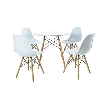 Set masa Round cu 4 scaune, Alb