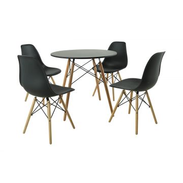 Set masa Round cu 4 scaune, Negru