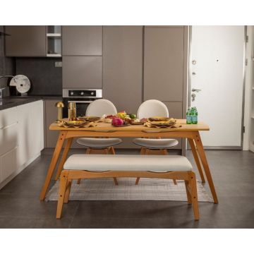 Set masa si scaune, 4 piese, Hanah Home, Touch (2S-1B) v2, Lemn, Stejar / Bej