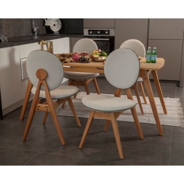 Set masa si scaune, 5 piese, Hanah Home, Touch (4S), Lemn, Stejar / Bej