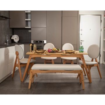 Set masa si scaune, 6 piese, Hanah Home, Touch (4S-1B) v2, Lemn, Stejar / Bej