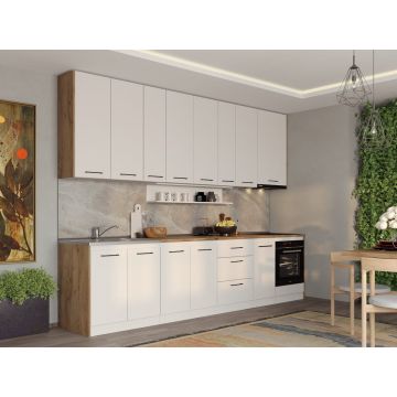 Set Mobila Bucatarie alba cu lemn Echo - 4 - 323.2 cm