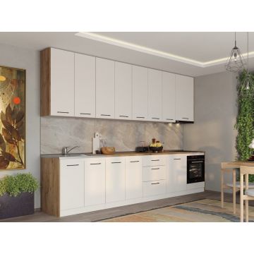 Set Mobila Bucatarie alba cu lemn Echo - 5 - 343.2 cm