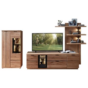 Set Mobilă Living, negru, stejar sălbatic, 324/180/50 cm