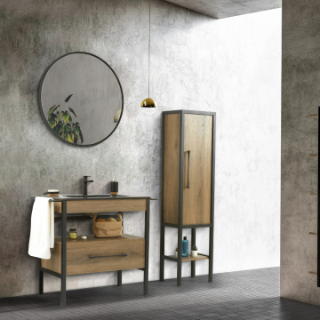 Set mobilier baie Woodline  3 piese  96 cm  maro