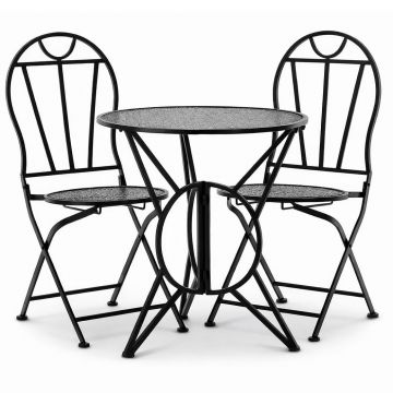 Set mobilier gradina metalic Susan, masa 60x60 cm si 2 scaune 50x40x94 cm, stil vintage, negru mat