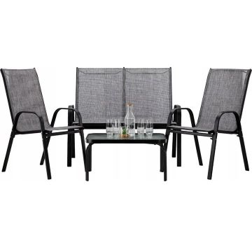 Set mobilier gradina textilene, 2 scaune, 1 canapea si 1 masa, gri deschis