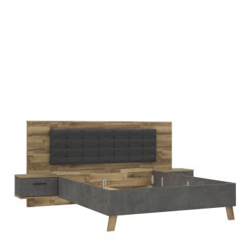 SET PAT CU NOPTIERE, culoare lemn stejar, gri închis