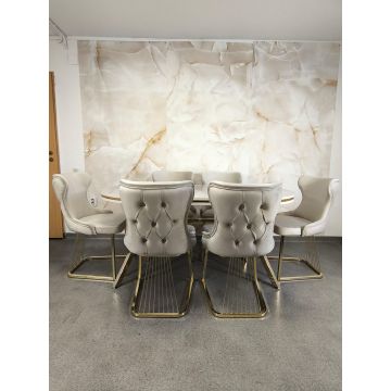 SET STELLA CREM 2 CU AURIU MASA+6 SCAUNE, BLAT GRI