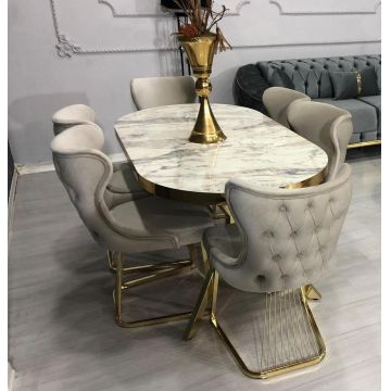 SET STELLA CREM CU AURIU MASA+6 SCAUNE