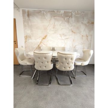 Set stella crem deschis cu argintiu masa+ 6 scaune PERSONALIZABIL PE CULORI